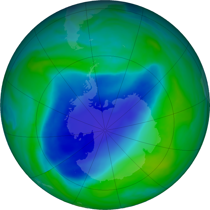Antarctic ozone map for 09 December 2021
